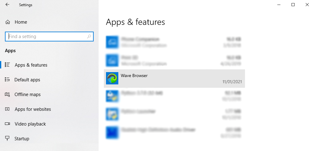 Apps & Features Window